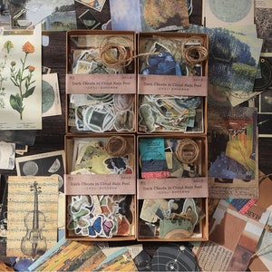 C'est le retour ! Autocollants décoratifs pour journal rétro aléatoire scrapbooking 200 pièces par boîte Fournitures créatives astronomie/plantes/fleurs/papiers
