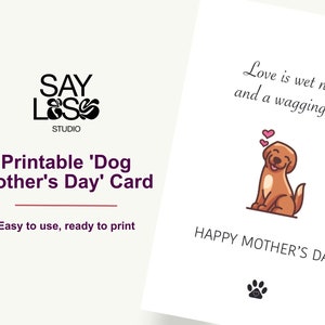 Carte de chien mignonne pour la fête des mères - Carte imprimable maman - 2 modèles, styles plats et pliables, carte de maman de chien, carte pour maman de chien, carte drôle