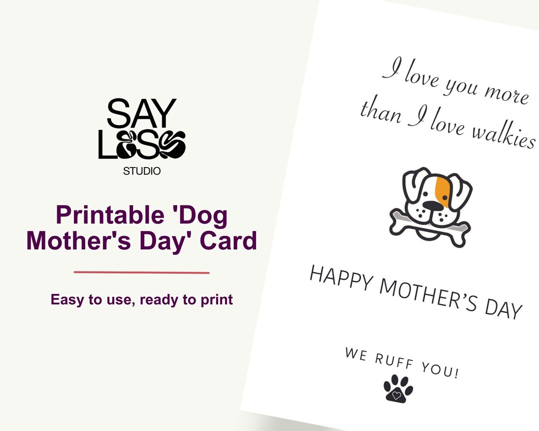 Best Mother's Day Card From Dog Mom Printable Card 2 Designs, Flat and ...