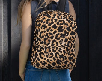 Leopard Backpack for Women, Animal Print Backpack for Girls, Black and Brown Bag, Back to School Gift, Back to College Gift for Her
