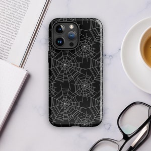 Spider Web Tough Case for iPhone 15/ 14/13/12/11 Pro, Max, Plus, Black and White Halloween Spider Phone Case for iPhone, Spider Lovers Gift