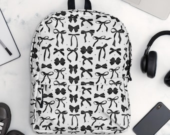 Sac à dos noir avec nœuds pour femme, Cartable Coquette personnalisé résistant à l'eau, Sac noir avec nœuds pour collégiennes, Cadeau de rentrée