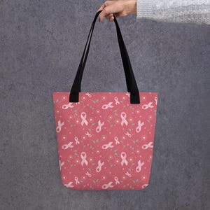 Breast Cancer Awareness Tote Bag for Women, Pink Ribbons Shopper Bag, Farmer Market Bag, Shoulder Bag, Breast Cancer Survivor Gift