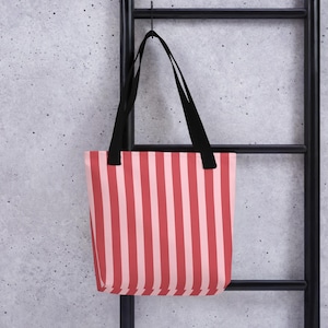 Pink Stripes Tote Bag for Women, Retro Tote Shopper Bag, Reusable Farmers Market Bag, Pink Stripe Purse, Shoulder Bag, Handbag, Gift for Her