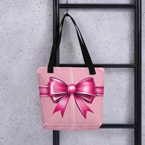 Pink Bow Coquette Tote Bag for Women, Pink Aesthetic Tote Shopper Bag, Coquette Handbag, Pink Purse, Shoulder Bag, Farmers Bag, Gift for Her