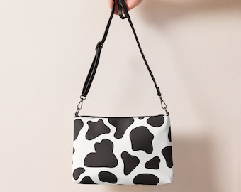 Bolso bandolera con estampado de vaca para mujer, bolso de mano con estampado animal, bolso de hombro blanco y negro, regalo para ella