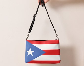 Puerto Rico Flag Crossbody Bag for Women, Puerto Rican Faux Leather Handbag, Patriotic Boricua Purse, Print on Demand