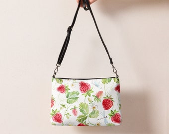 Strawberries Crossbody Bag, White and Red Faux Leather Handbag for Women, Strawberry Purse, Gift for Her