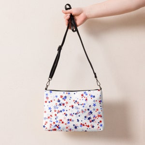 Celestial Crossbody Bag for Women, Red, White, and Blue Stars Faux Leather Handbag, Patriotic Purse, Fourth of July Gift for Her