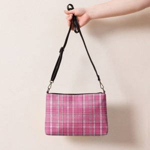 Bolso bandolera a cuadros rosa y blanco para mujer, bolso de piel sintética personalizado, bolso de hombro a cuadros, monedero convertible, regalo para ella