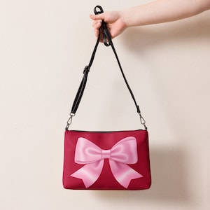 Pink Bow Red Crossbody Bag: Faux Leather Coquette Purse