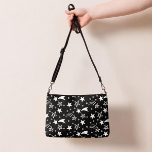 Black and White Celestial Crossbody Bag for Women, Black Faux Leather Handbag, Stars Purse, Galaxy Shoulder Bag, Space Lover Gift