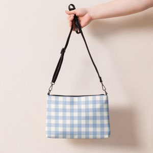 Bolso bandolera con estampado de cuadros azules y blancos para mujer, bolso de piel sintética azul claro, monedero de cuadros, regalo personalizado para mamá, regalo para el Día de la Madre