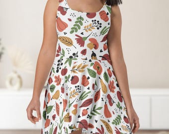 Pumpkins and Fall Leaves Sundress for Women, Autumn A-line Dress, Fall Print Summer Dress, Plus Size Sundress, Sleeveless, Gift for Her