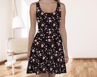 Valentino★素敵！Pink A-Line Black Floral Print Dress VALENTINO GARAVANI Belted floral-print silk-crepe mini dress