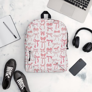 Sac à dos rose avec noeuds pour femme, Sac à dos Coquette personnalisé résistant à l'eau, Sac rose avec noeud pour collégiennes, Cadeau de rentrée