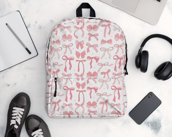 Pink Bows Backpack for Women, Custom Coquette Water Resistant Backpack, Pink Bow Bag for College Girls, Back to School Gift