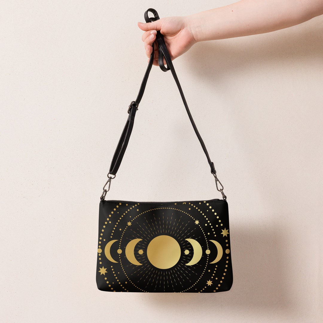 Black and Gold Crossbody Bag Purse for Women With Celestial Etsy