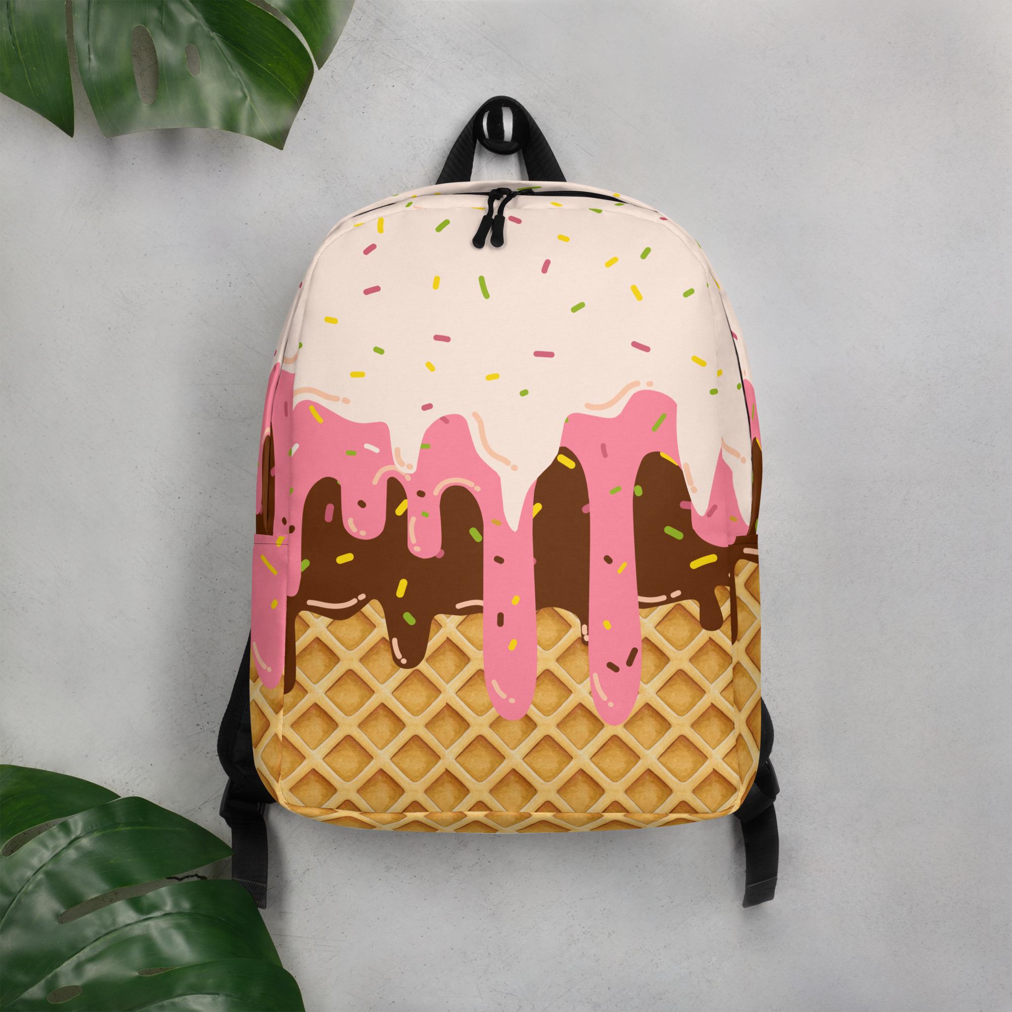 HLT Ice Cream Backpack Pink ＋うちわ Ice Cream Backpack for Women, Custom Water Resistant Ice Cream