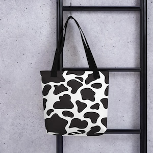 Cow Print Tote Bag for Women, Animal Print Tote Shopper Bag, Cute Cow Print Reusable Farmers Market Bag, Cow Shoulder Bag, Gift for Her
