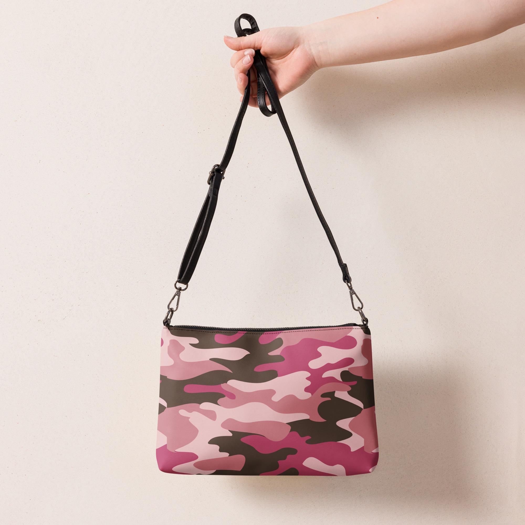 レディース用ピンクカモフラージュクロスボディバッグ、ガーリー