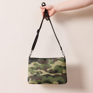 Green and Brown Camo Crossbody Bag for Women, Military Camo Handbag, Custom Faux Leather Camouflage Purse, Shoulder Bag, Gift for Her