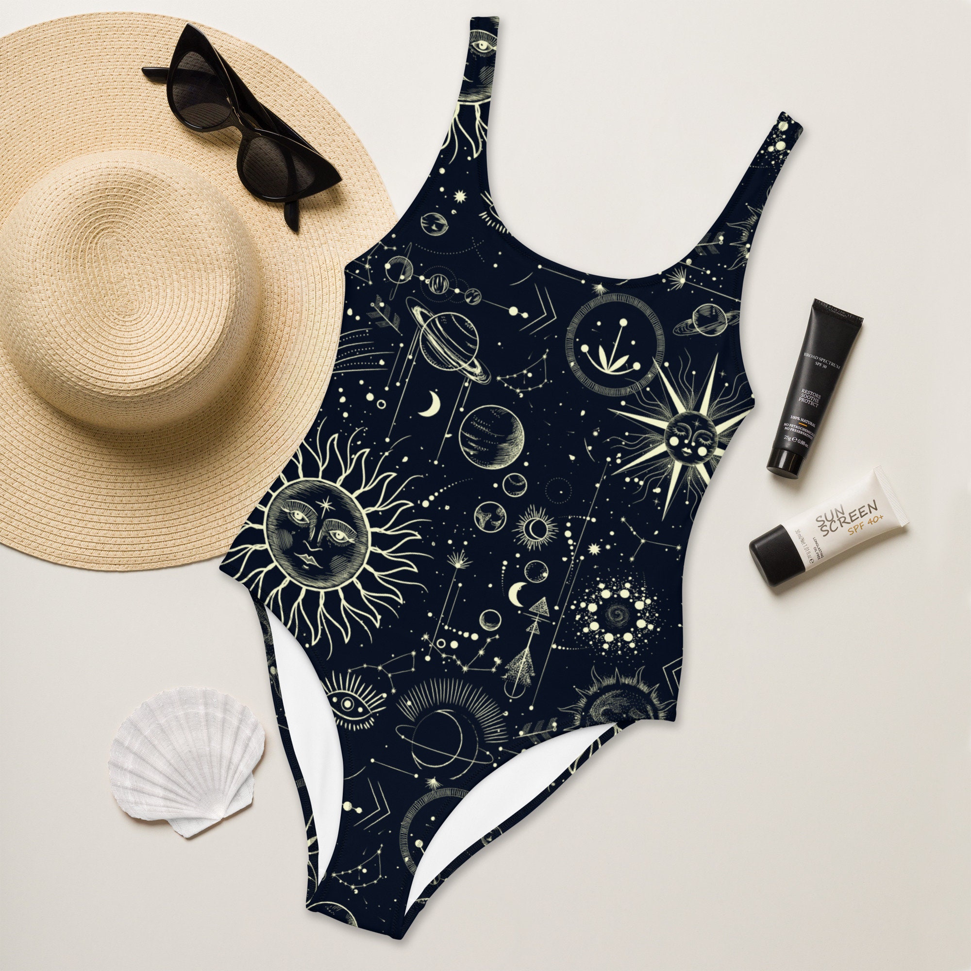 ★NACHE★ COSMIC SWIM SUIT BLACK Celestial One Piece Swimsuit for Women, Black Celestial