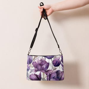 Purple Flowers Crossbody Bag for Women, Purple and White Floral Faux Leather Handbag, Purple Flowers Purse, Flowers Lover Gift, Gift for Her