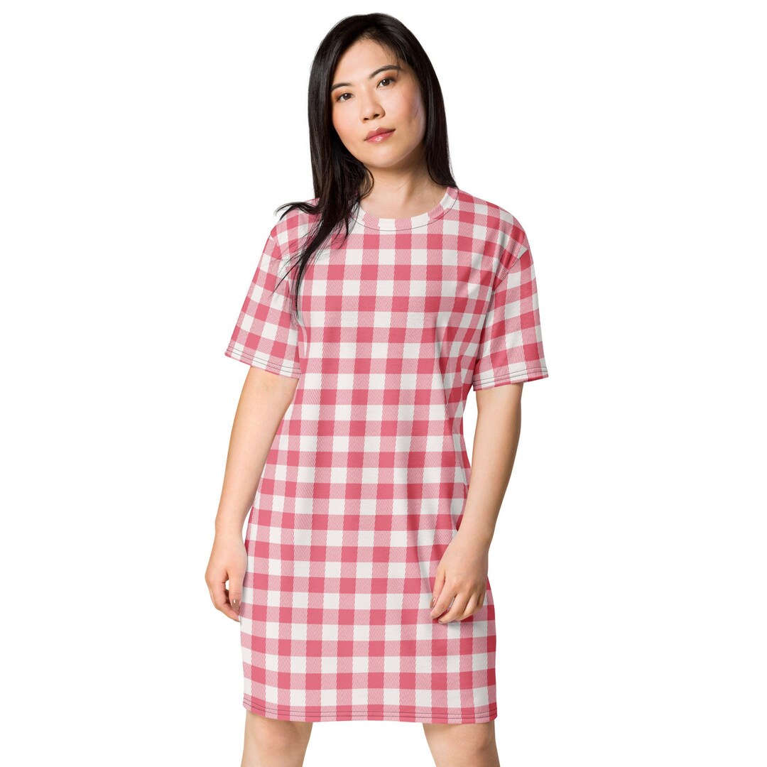 Pink Gingham Tshirt Dress for Women Pink and White Summer Etsy
