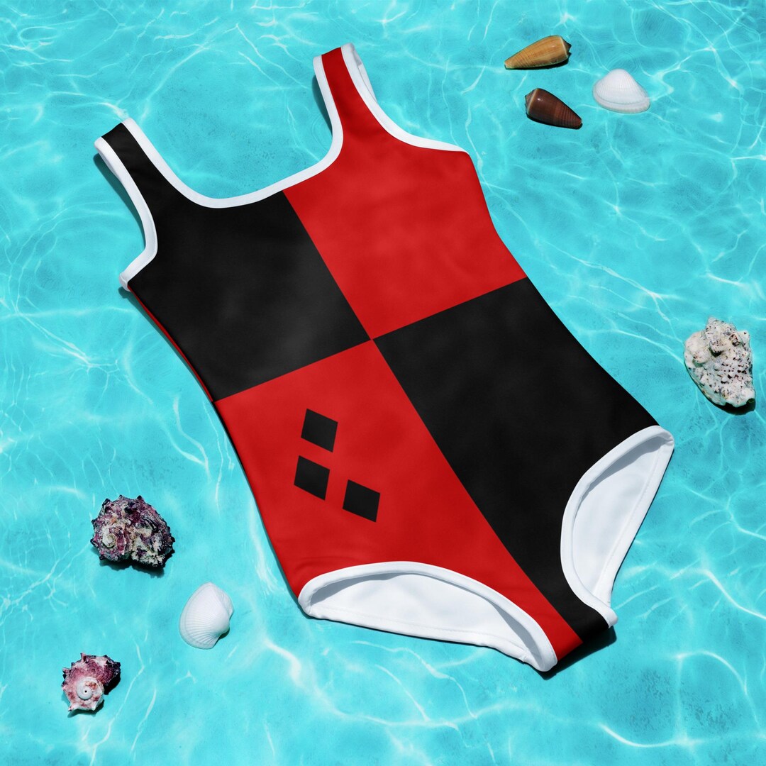 Black and Red Diamonds One Piece Swimsuit for Kids, Toddler Swimsuit ...