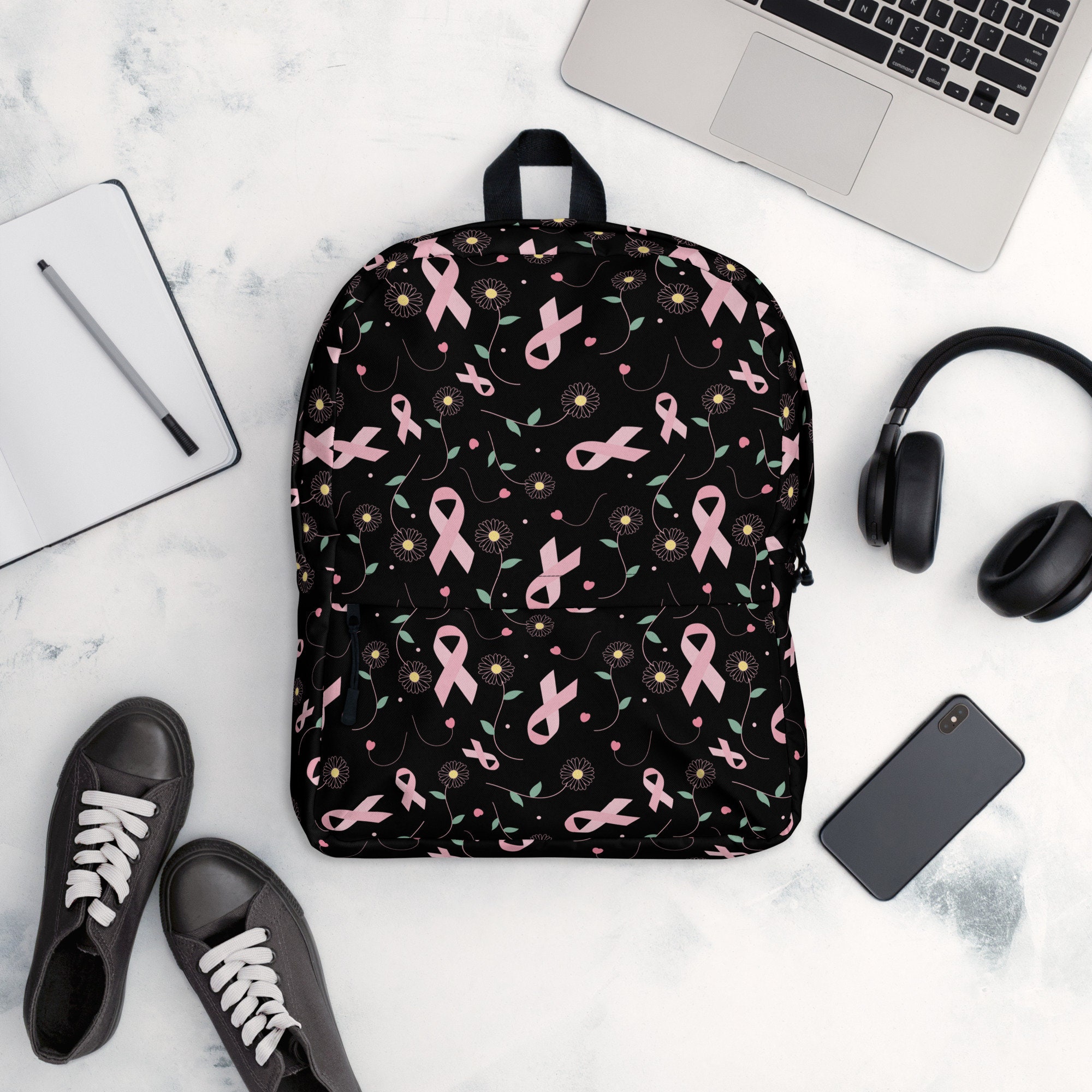 9205 Mini Backpack Purse for Girls Breast Cancer Awareness Pink Ribbon Breast Cancer Awareness Backpack for Women, Floral Pink  main image 4