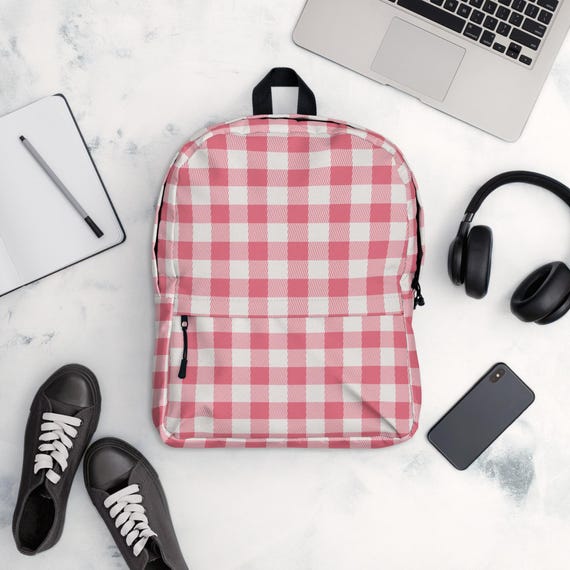 Pink Gingham Backpack for Women Pink and White Check Bag for Girls Water Resistant Backpack Back to School Gift College Girl Gift Etsy UK