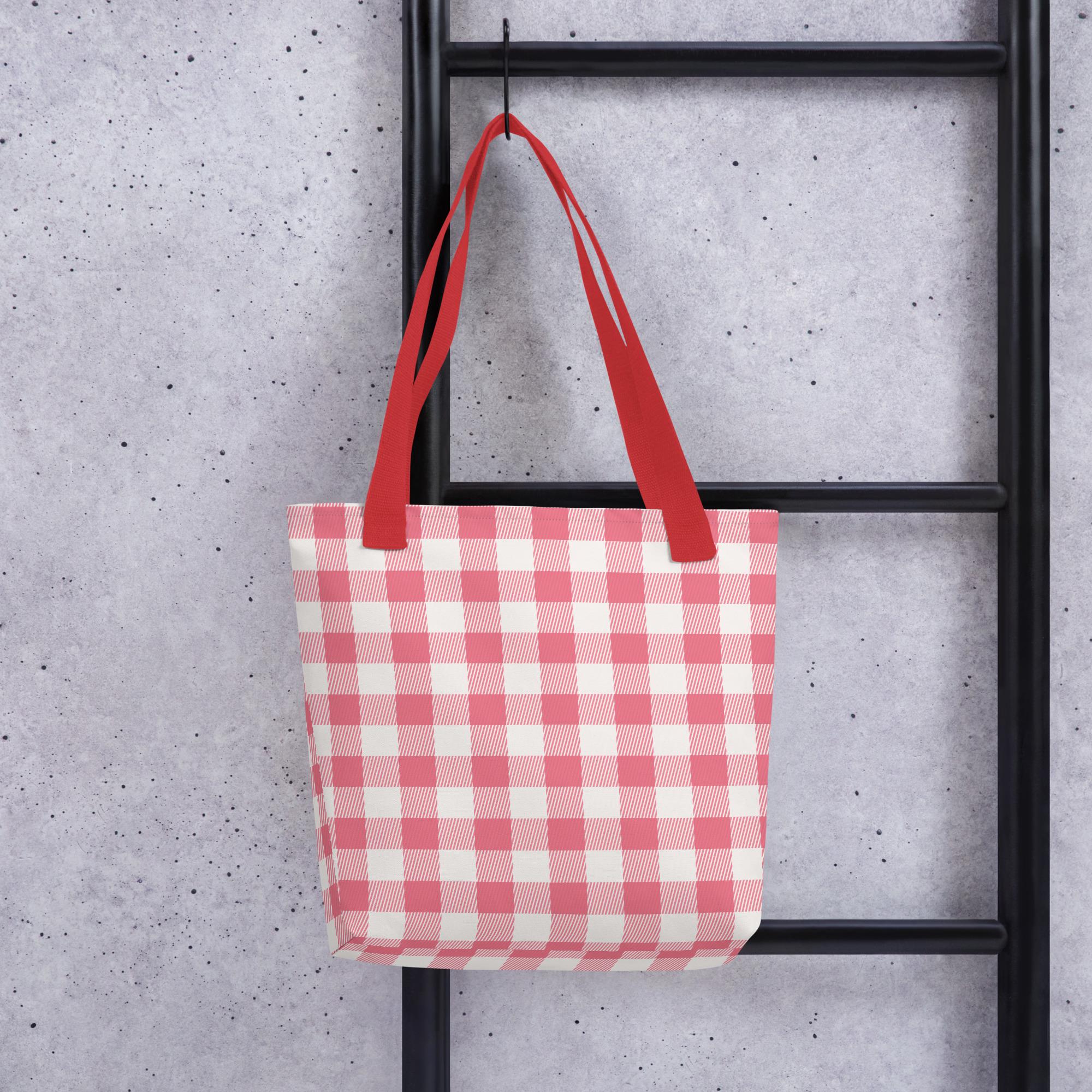 Pink and White Gingham Tote Bag for Women, Preppy Tote 