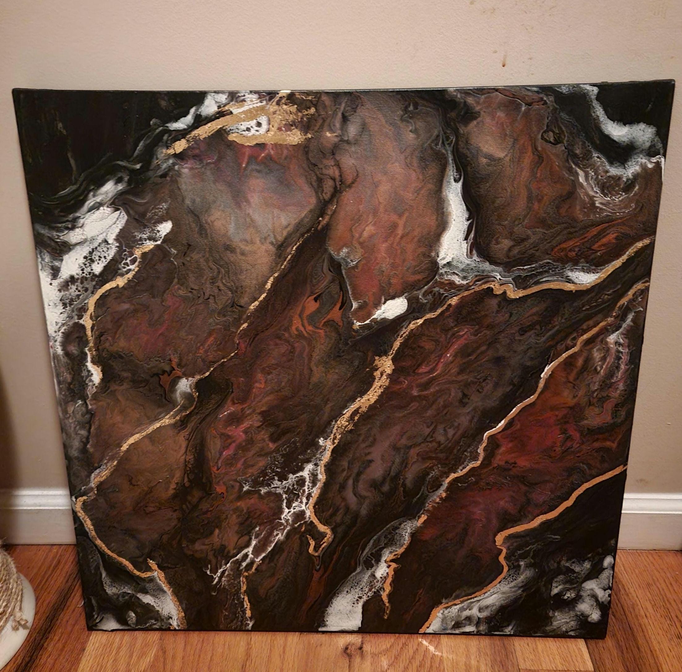 オリジナル抽象画：24x24 金箔アクリルウォールアート - Etsy 日本