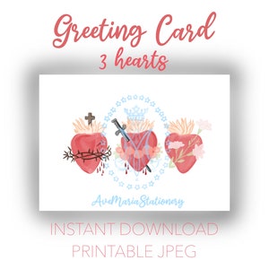 Catholic Greeting Card - Sacred Hearts of Jesus, Mary & Joseph (5x7, 8.5x11) - DIGITAL DOWNLOAD - Religious Gift, Instant Download