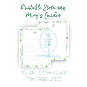 Carta da lettera stampabile Mary's Garden - Disegno floreale verde (8,5 x 11) - Cancelleria cattolica, Note sullo studio della Bibbia, Download istantaneo