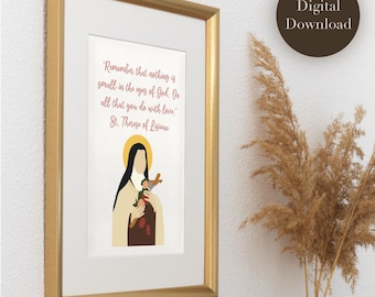 Impression d'art Sainte Thérèse de Lisieux | Décoration murale catholique petite fleur | Cadeau de confirmation | Décoration d'intérieur religieuse | Téléchargement numérique