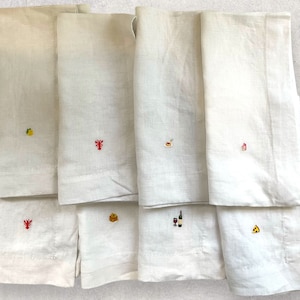 Custom personalised hand embroidered linen napkins for partner, best friend, wedding, bridal, birthday, anniversary, parents, baby gift