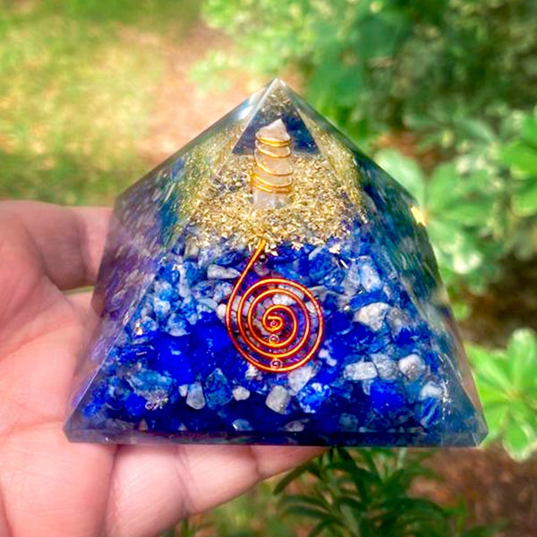 Lapis Lazuli Crystal Pyramid | Handcrafted Orgonite Crystal Pyramid for Positive Energy & EMF Protection Lapislazuli | Orgone Energy