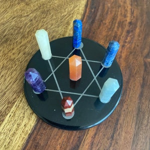 Seven Chakras Points with Black Obsidian Star Grid