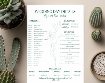 Editable Sage Green Wedding Timeline Template (Digital Download)