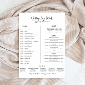 Wedding Day Timeline Template, Editable Wedding Timeline | Wedding Weekend Timeline | Reception Timeline, Minimalist Wedding, Modern Bride