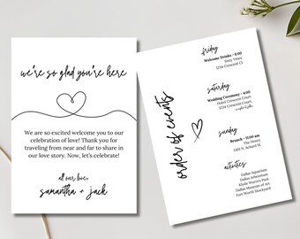 Minimalist Wedding Welcome Bag Note & Events Timeline (Digital Download)
