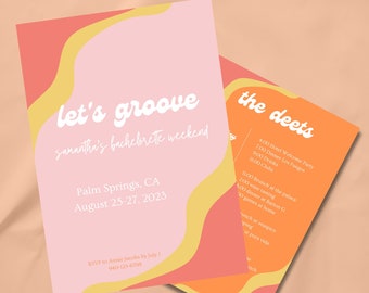 Retro Bachelorette Party Invitation Template | 70s Bachelorette Itinerary | Palm Springs Bachelorette