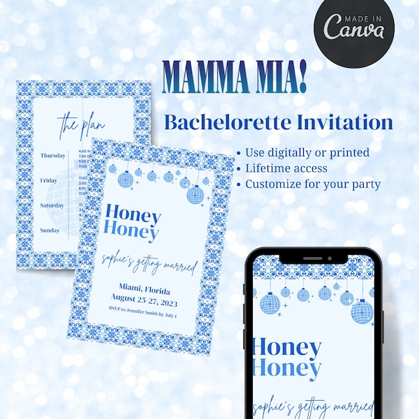 Mamma Mia Bachelorette Party Itinerary | Bride's Last Disco Bachelorette | Editable Template on Canva