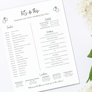 Wedding Day Timeline Template, Editable Wedding Timeline | Wedding Weekend Timeline | Bridal Party Timeline | Wedding Template