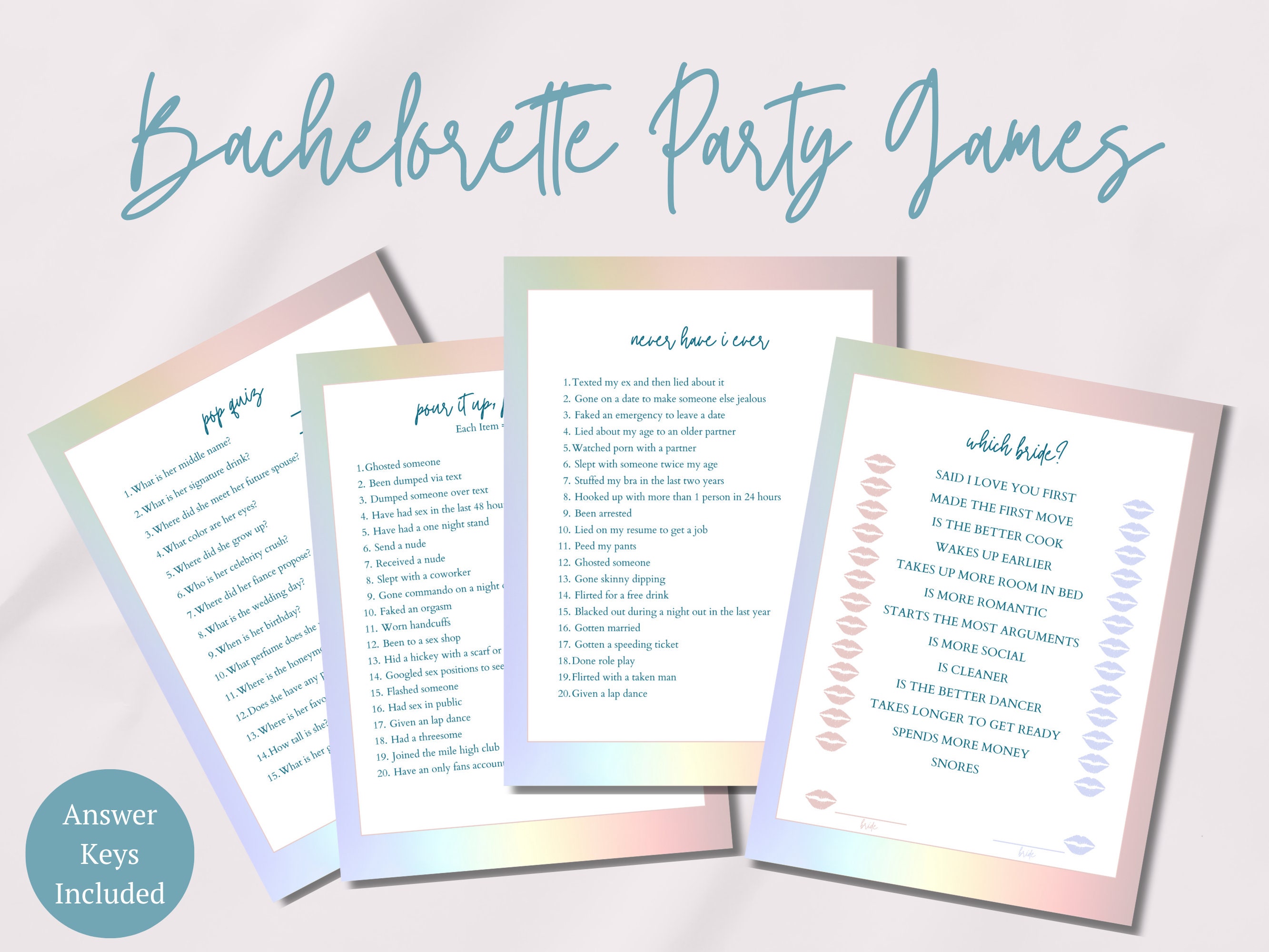 Two Brides Bachelorette Party Games Rainbow Bridal Shower Bundle Two Brides Bachelorette Party Games Rainbow Bridal Shower Bundle
