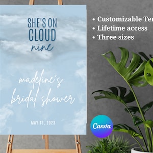 She&#39;s On Cloud Nine Bridal Shower Willkommensschild | Canva Template | Digitaler Download