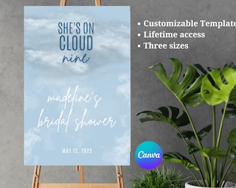 She's On Cloud Nine Bridal Shower Welcome Sign | Canva Template | Digital Download