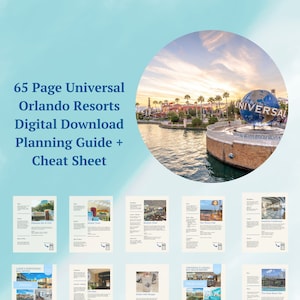 Planningstool en spiekbriefjes van Universal Studios Orlando. 65 pagina's dineren voor hotels, budget, veelgestelde vragen, tips. Digitale pdf-download